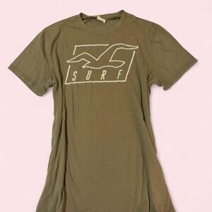 Hollister Y2K Style Khaki Green surf graphic t shirt size medium